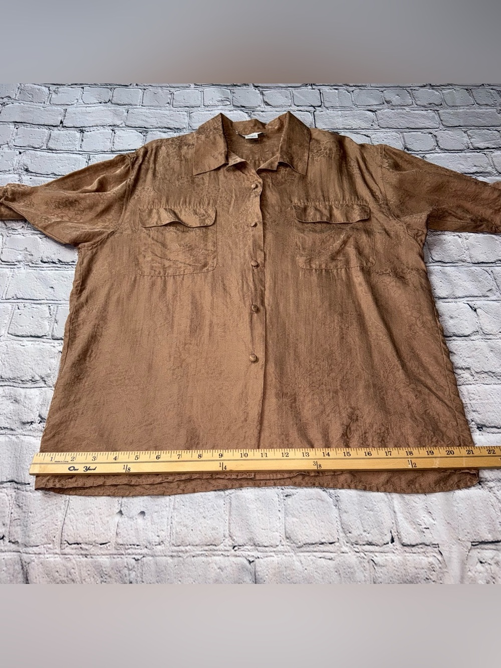 Vintage 80s Anna And Frank Light Brown Silk Blouse Floral Paisley Print Size M - Picture 7 of 8